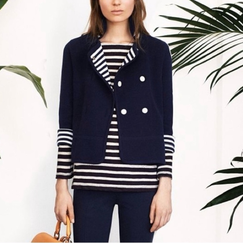 Tory Burch Navy Sailor Nautical double breasted cotton Bea Jacket XL